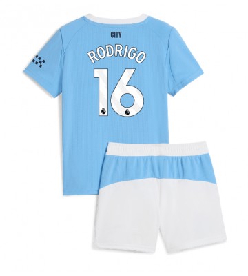 Manchester City Rodri Hernandez #16 Primera Equipación Niños 2025-26 Manga Corta (+ Pantalones cortos)